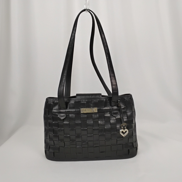 Brighton Black Woven Leather Shoulder Bag - Picture 1 of 8